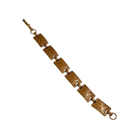 Vintage Copper Link Bracelet With Art Deco Design - Picture 7 of 9